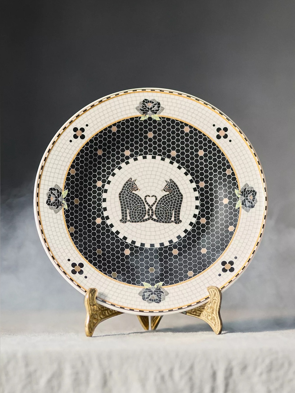 The Bistro Tile Stoneware Dessert Plate: Halloween Edition Cats